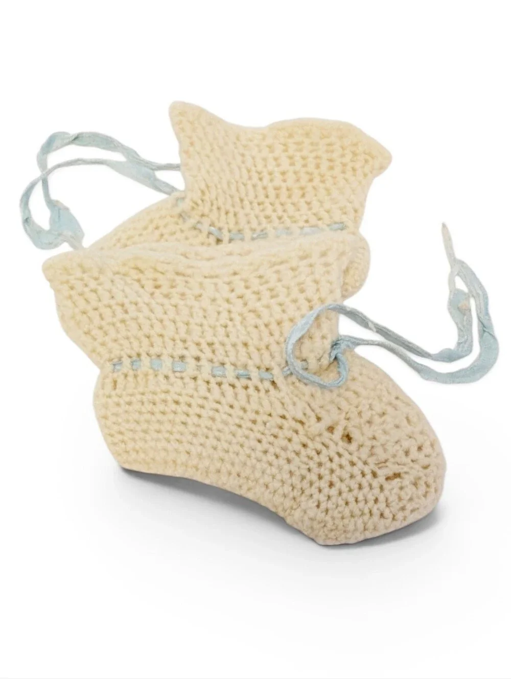 VINTAGE Baby Knit Booties Soft Wool Socks Crochet Cream 0